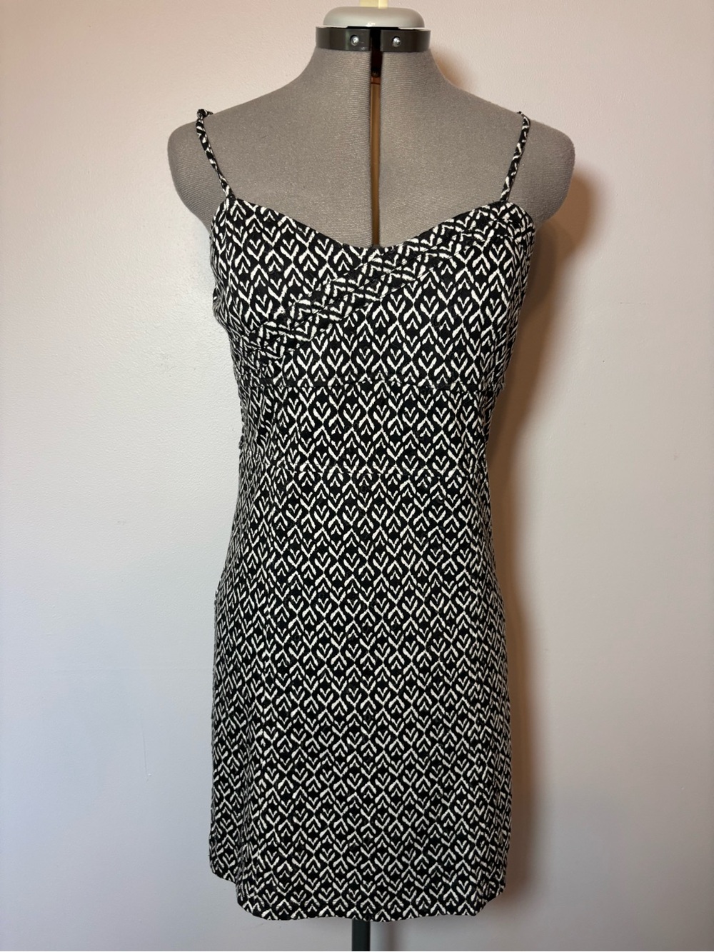 Free People Black & White Printed Spaghetti Strap Mini Dress - large.
